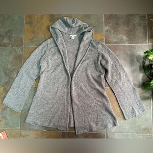 Cabi Women Gray 100% Lambswool Hooded Open Cardigan Sweater XL